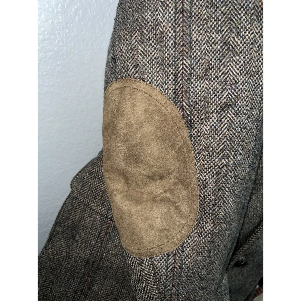PENDELTON Blazer 44L Sport Coat Jacket Virgin Wool Brown Herringbone Elbow Patch